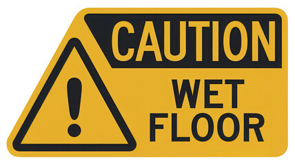 Caution sign warning of wet floor, safety alert, white isolate background, transparent background