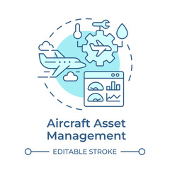 Aircraft asset management soft blue concept icon. Airplane maintenance, engineering. Round shape line illustration. Abstract idea. Graphic design. Easy to use in infographic, presentation