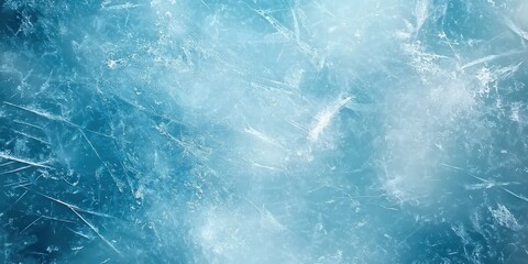 Fototapeta premium Beautiful winter natural blue ice texture of surface of frozen. Nature abstract pattern of white cracks. Winter seasonal background, mock up, flat lay, ice texture background,ice banner