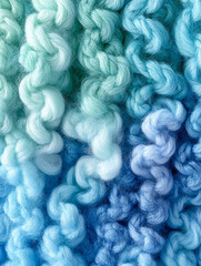 Curled blue yarn texture in varying shades