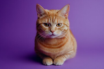 Obraz premium Angry and surprised cat isolated on violet background with a funny and excited expression