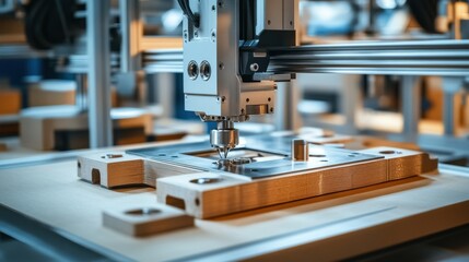 Fototapeta premium A modern workshop showcases advanced 3D printers for fabricating metal parts
