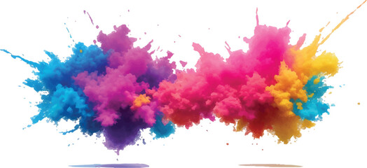 Bright colorful watercolor splash splatter stain brush strokes on white background. Modern vibrant aquarelle spot. Aquarelle explosion on white. Element. Vector watercolor illustration isolated design