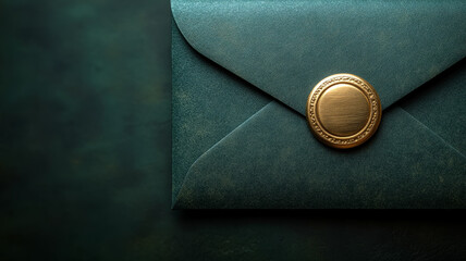 Elegant envelope with a gold seal on dark background.