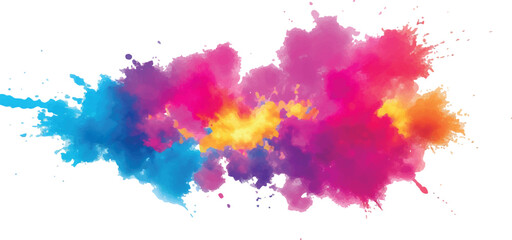 Bright colorful watercolor splash splatter stain brush strokes on white background. Modern vibrant aquarelle spot. Aquarelle explosion on white. Element. Vector watercolor illustration isolated design