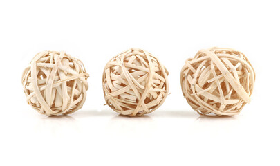 Natural Bamboo Balls isolated on white background. Balls decoration, birds toys, hamster toys,...