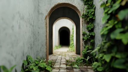 Overgrown Archway in an Abandoned Setting: Nature's Reclamation of Forgotten Spaces