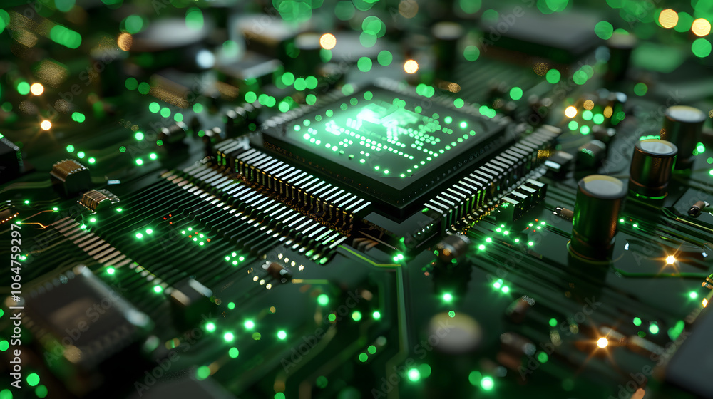 Wall mural green ai computer chip cpu
