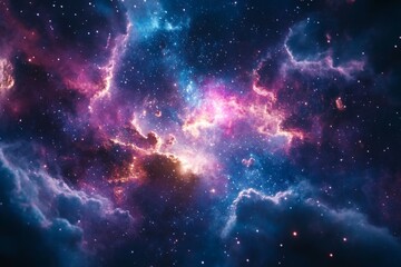 Naklejka premium Stunning cosmic clouds fill the night sky with vibrant colors. A beautiful abstract style captures the essence of the universe. Perfect for creative projects. Generative AI.