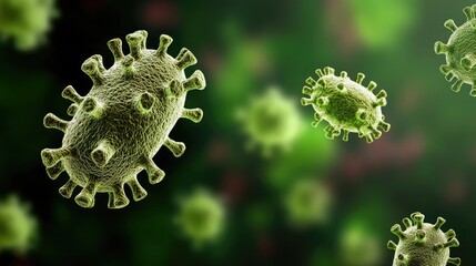 Microscopic view of viruses, showcasing intricate details and vibrant green colors, perfect for educational and health-related content.