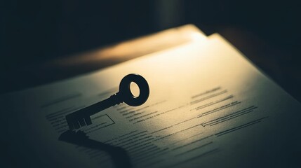A symbolic shadowy figure of a key hovering over a locked document emphasizing controlled access