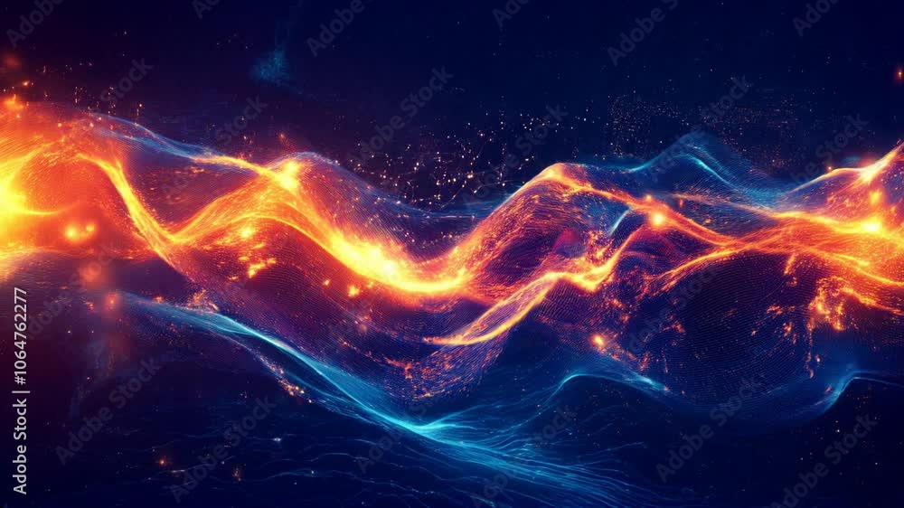 Poster abstract attractive tech background with the movement of a flowing wave of data transfer in stylish 
