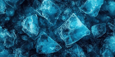 Obraz premium Beautiful winter natural blue ice texture of surface of frozen. Nature abstract pattern of white cracks. Winter seasonal background, mock up, flat lay, ice texture background,ice banner