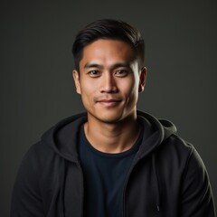 Fototapeta premium Filipino Man with Bright Smile in Casual Outfit Against a Colorful Studio Background