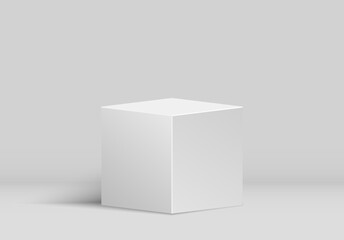 White matte 3D cube or square podium. Vector image