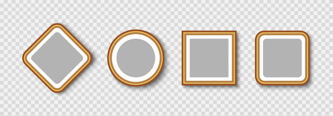 Luxury golden square and round photo frame isolated on transparent background