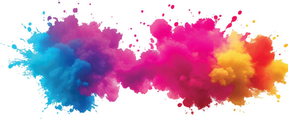 Bright colorful watercolor splash splatter stain brush strokes on white background. Modern vibrant aquarelle spot. Aquarelle explosion on white. Element. Vector watercolor illustration isolated design