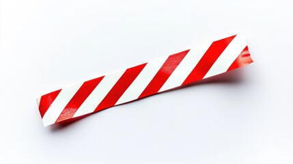 Bold red and white warning ribbon with alternating stripes, isolated on a plain white background