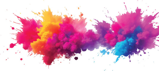 Bright colorful watercolor splash splatter stain brush strokes on white background. Modern vibrant aquarelle spot. Aquarelle explosion on white. Element. Vector watercolor illustration isolated design