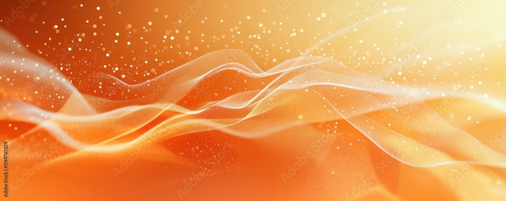 Poster abstract orange background with flowing white wave patterns