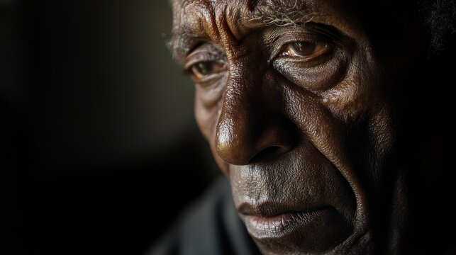 Reflecting on Life's Final Chapter - Emotional Portrait of Elderly Man with Dark Olive Skin in Sharp Focus