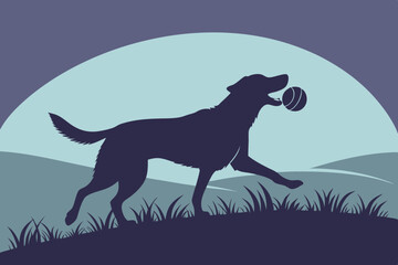 Playful Dog Silhouette Vector with Ball