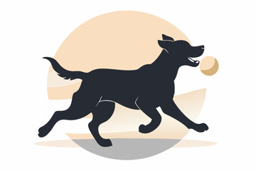 Playful Dog Silhouette Vector with Ball