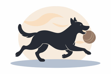 Playful Dog Silhouette Vector with Ball