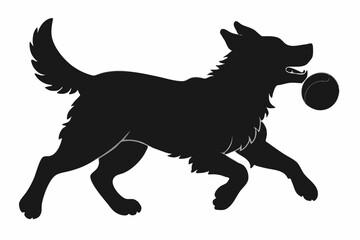 Playful Dog Silhouette Vector with Ball