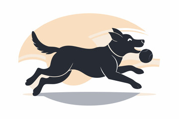 Playful Dog Silhouette Vector with Ball