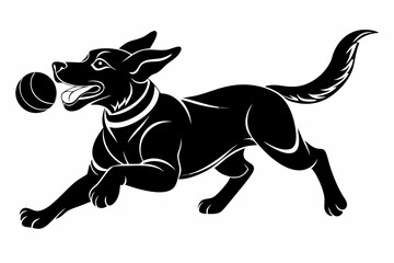 Playful Dog Silhouette Vector with Ball