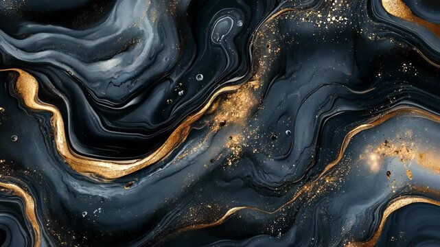 Abstract black and gold marble with subtle glitter