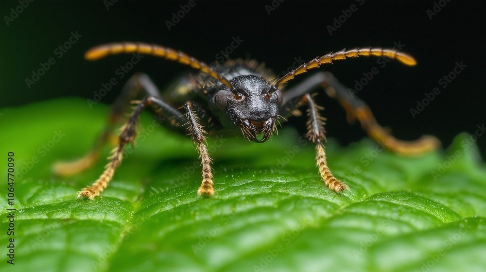 Poster macro view of an ant on a leaf
