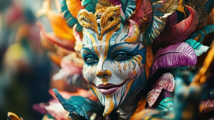 Obraz premium Carnival Costume with Feathers and Face Paint