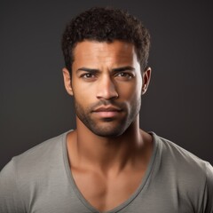 Obraz premium Determined man dressed casually with confident gaze against a vibrant studio backdrop