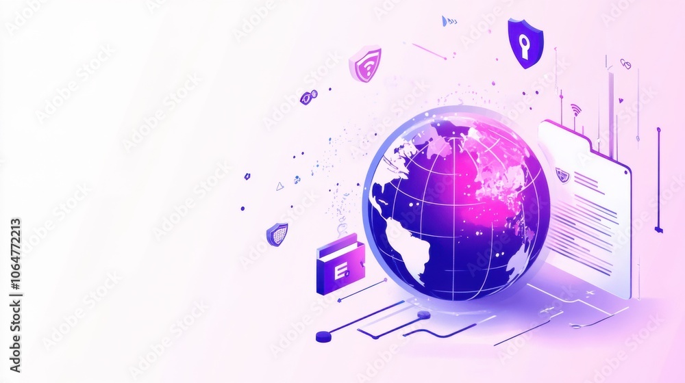Poster digital globe with data security elements