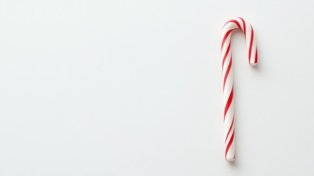 Cute mini candy cane with traditional red and white stripes, isolated on a plain white background