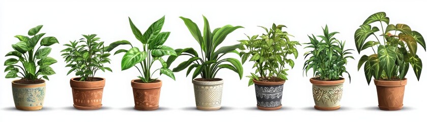 Obraz premium Vibrant collection of house plants displayed in decorative pots for stylish indoor greenery inspiration