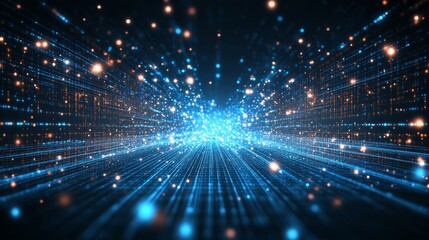 A vibrant digital landscape depicting a flow of particles and light, symbolizing technology and data.