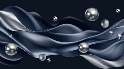 Elegant Flow of Silk with Shiny Spheres