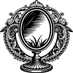 Hand mirror with long shadow in flat style vector illustration. Simple makeup hand mirror for women clipart cartoon style, hand drawn doodle style. Mirror with handle cute vector illustration flat des