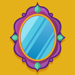 Hand mirror with long shadow in flat style vector illustration. Simple makeup hand mirror for women clipart cartoon style, hand drawn doodle style. Mirror with handle cute vector illustration flat des