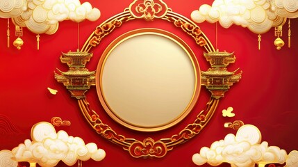 china ornament slot machine gold frame, cloud element, stylized, flat design, game assets, mobile game asset desging --no pagoda with generative ai