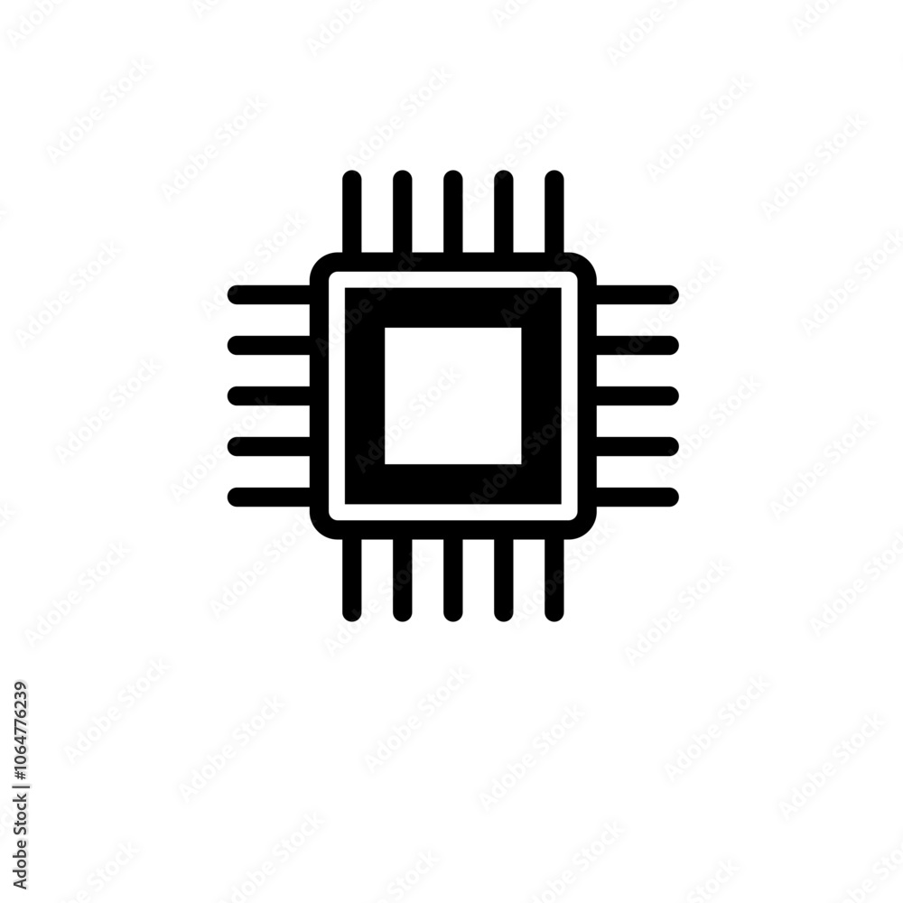 Poster silicon microchip, computer chip solid flat vector icon isolated on white background.