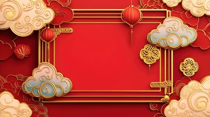 china ornament slot machine gold frame, cloud element, stylized, flat design, game assets, mobile game asset desging --no pagoda with generative ai