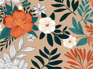 Fototapeta premium Floral Frame pattern with Gold Accents