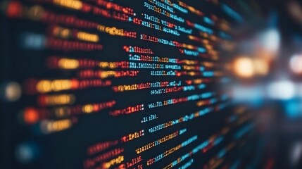 Blue source code displayed on a black background showcasing programming syntax and structure in a digital environment