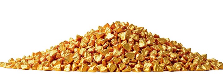 A majestic pile of gold nuggets takes center stage against the stark white canvas, boasting an aura of opulence and grandeur, opulent treasure, majestic, eye-catching