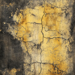 Obraz premium Cracked yellow and black concrete texture with weathered appearance, showcasing intricate patterns and rustic feel. This abstract design adds depth and character to any project