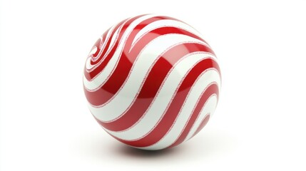 Red and white Christmas ball with festive candy cane stripes, isolated on white
